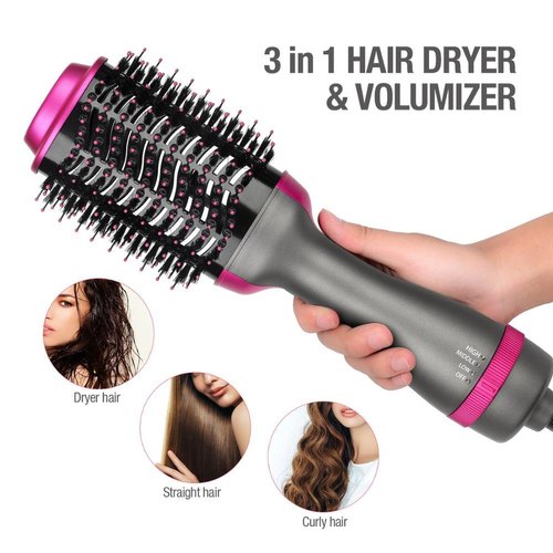 Hot Air Brush Multi-Function Hair Dryer Straightener Curler