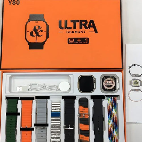 Y80 Ultra 8 In 1 Smart Watch ,8 Straps 49mm Big Display