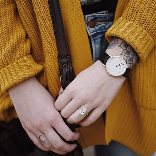 DW Leather Strap Men Wrist Watch Analog Brown Leather